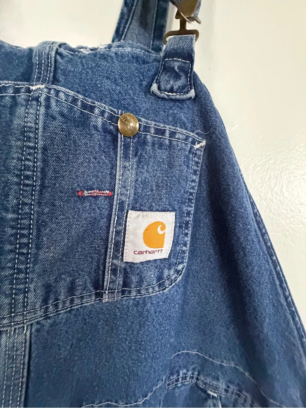 Carhartt Denim Overalls Men Size 44x27 Blue Stone Wash Workwear Dungaree